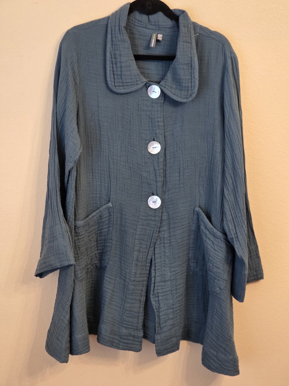 Shannon Passero Button Tunic Cardigan in Slate Blue Lagenlook Size XL